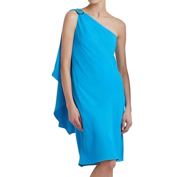 Laren Ralph Lauren | New! Georgette One-Shoulder Cocktail Dress Size 2 - Picture 1 of 12